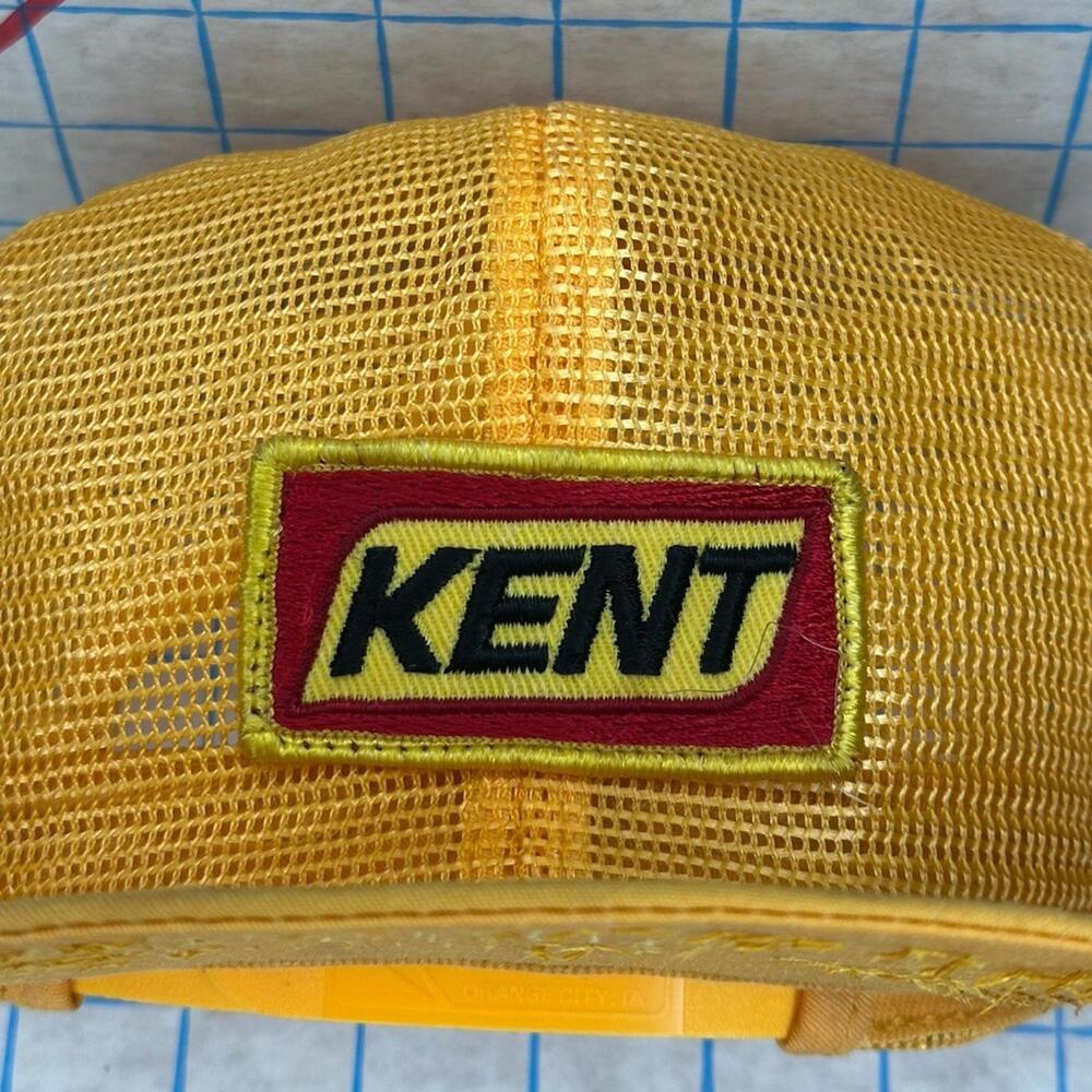 Vintage Kent K Brand Products Snapback Trucker All Mesh Patch Farmer Yellow
